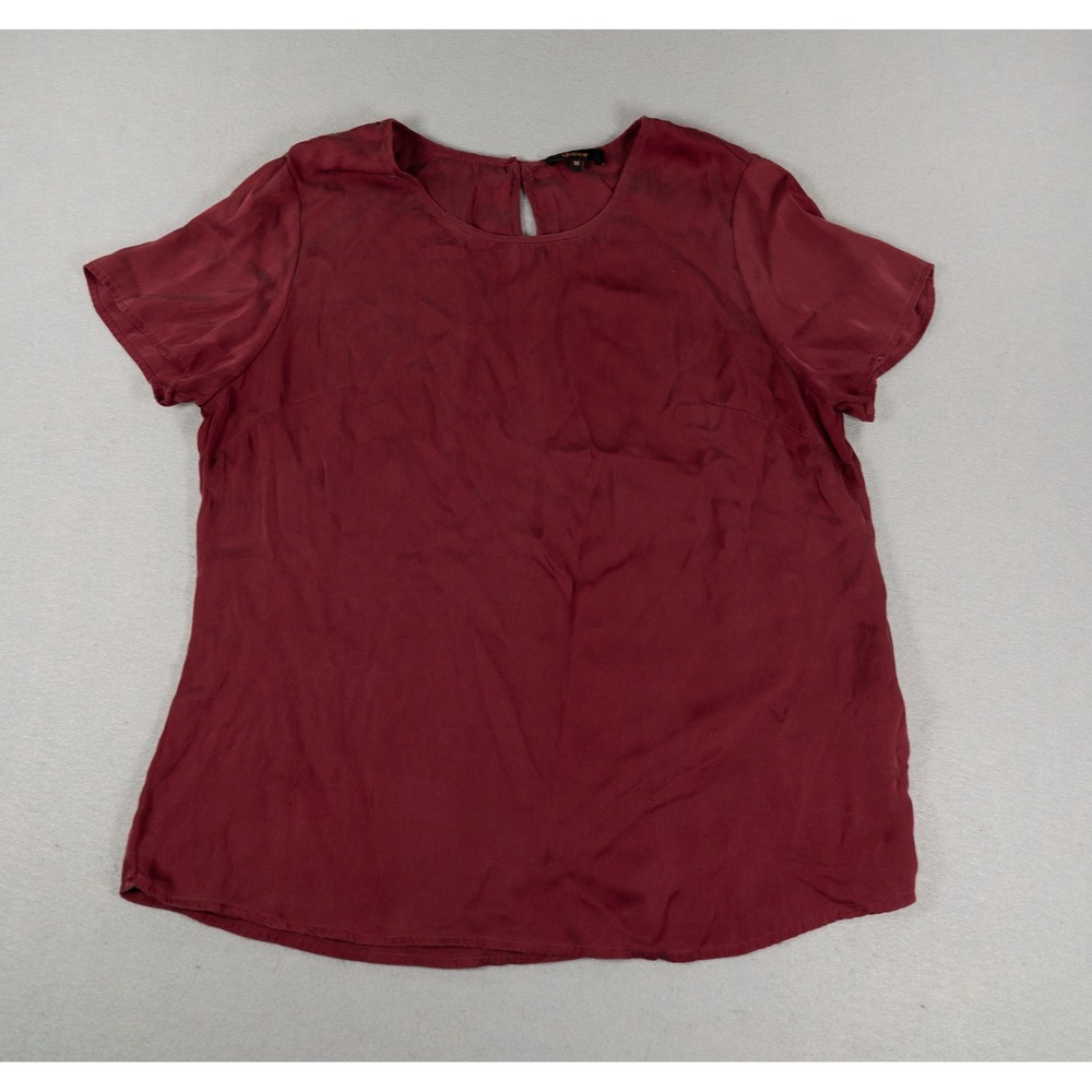 Quince Womens Silk Blouse Short Sleeve Keyhole Back Burgundy Size M Minimalist